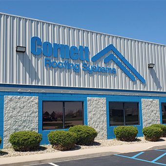 Cornett Roofing Systems sign and building