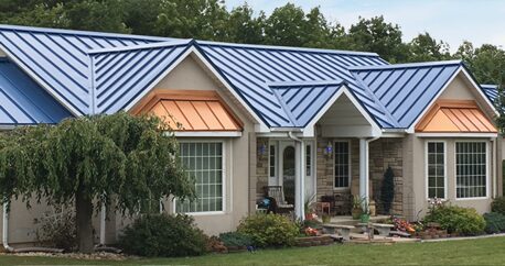 Blue Standing Seam roof installed on home