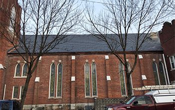 Metal Shake roof panels on Mt. Zion church in Franklin IN