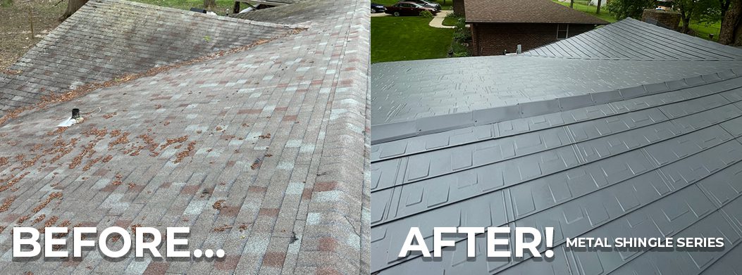 metal shingle panels before and after